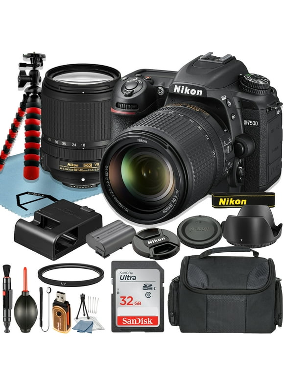 Nikon D7500 DSLR Camera with AF-S 18-140mm VR Lens + SanDisk 32GB Memory Card + Case + Tripod + UV Filter + A-Cell Accessory Bundle