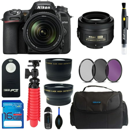Nikon D7500 DSLR Camera with Nikon 18-140mm Lens + Nikon 35mm 1.8G Lens + Pixi Basic Bundle