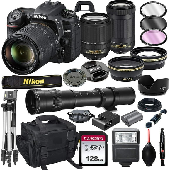 Nikon D7500 Digital Camera with 18-140mm Lens, 70-300mm Lens & 420-800mm Preset F/8 Telephoto Lens, 128GB SD Card & More