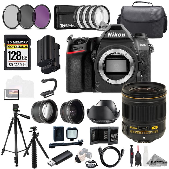 Nikon D780 + AF-S NIKKOR 28mm f/1.8G Lens+128GB+Ext Bat+9 PC Filtr MEGA Kit (International Version)