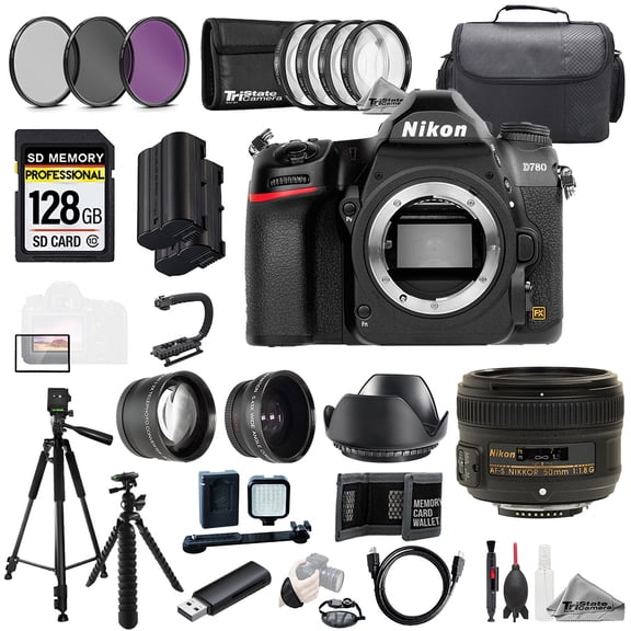 Nikon D780 + AF-S Nikkor 50mm f/1.8G Lens+128GB+Ext Bat+9 PC Filtr MEGA Kit (International Version)