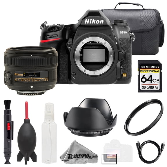 Nikon D780 + AF-S Nikkor 50mm f/1.8G Lens +64GB + Bag+ UV Filter- Basic Kit (International Version)