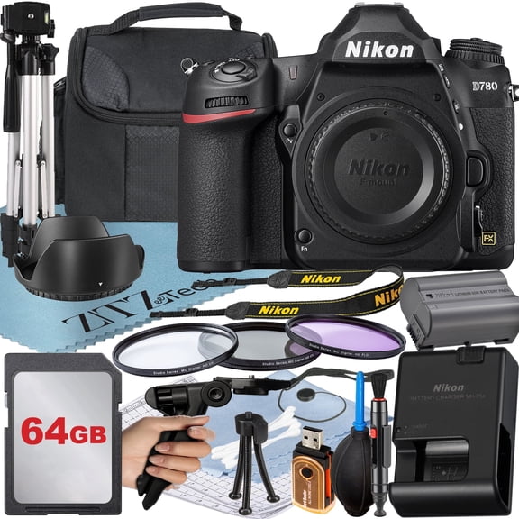 Nikon D780 DSLR Camera (Body Only) with 24.5MP FX-Format BSI CMOS Sensor + 64GB Memory Card + Case + UV Filter + ZeeTech Accessory Bundle (International Version)