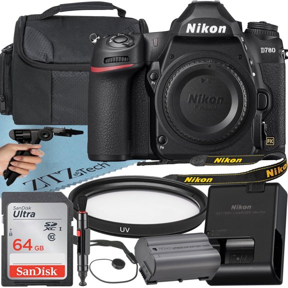 Nikon D780 DSLR Camera (Body Only) with 24.5MP FX-Format BSI CMOS Sensor + 64GB Memory Card + ZeeTech Accessory Bundle (International Version)