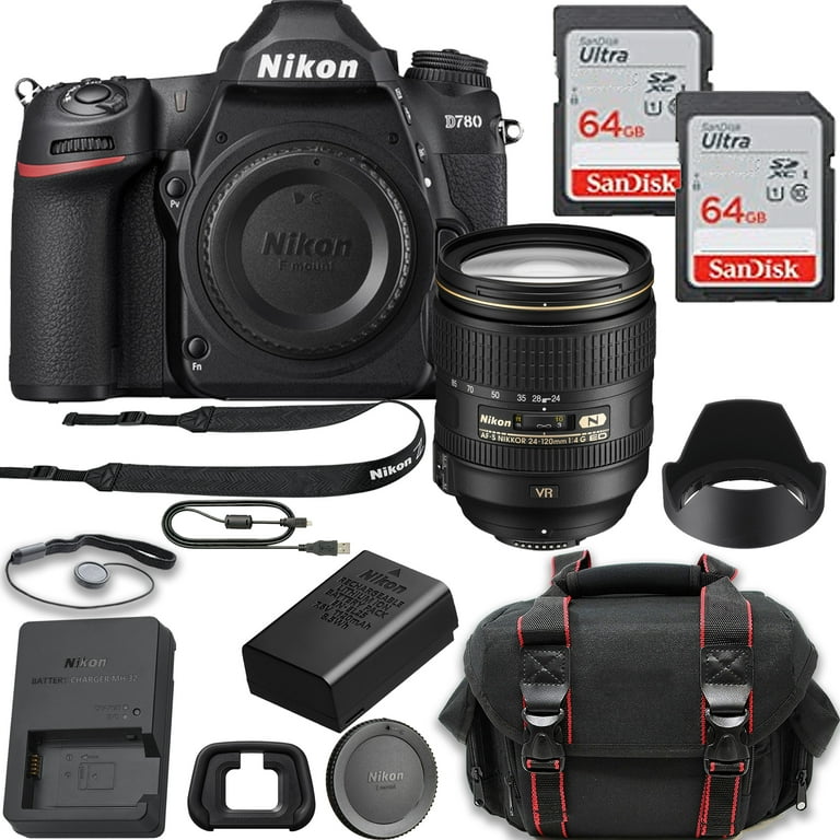 Nikon D780 DSLR Camera Professional Kit: NIKKOR 24-120mm Lens, 2X 64GB  Memory Cards, Case & More (20pc Bundle) - Walmart.com