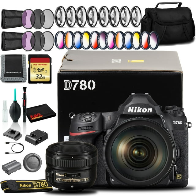 Nikon D780 DSLR Camera with 24-120mm, 50mm Lens, 32GB SD, and More (Intl Model)