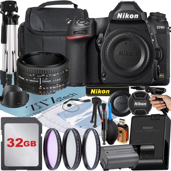 Nikon D780 DSLR Camera with AF NIKKOR 50mm f/1.8D Lens + 32GB Memory Card + Case + UV Filter + ZeeTech Accessory Bundle (International Version)