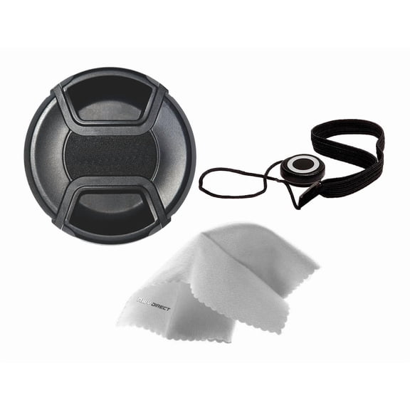 Nikon D80 Lens Cap Center Pinch (67mm) + Lens Cap Holder + Nwv Direct Microfiber Cleaning Cloth.