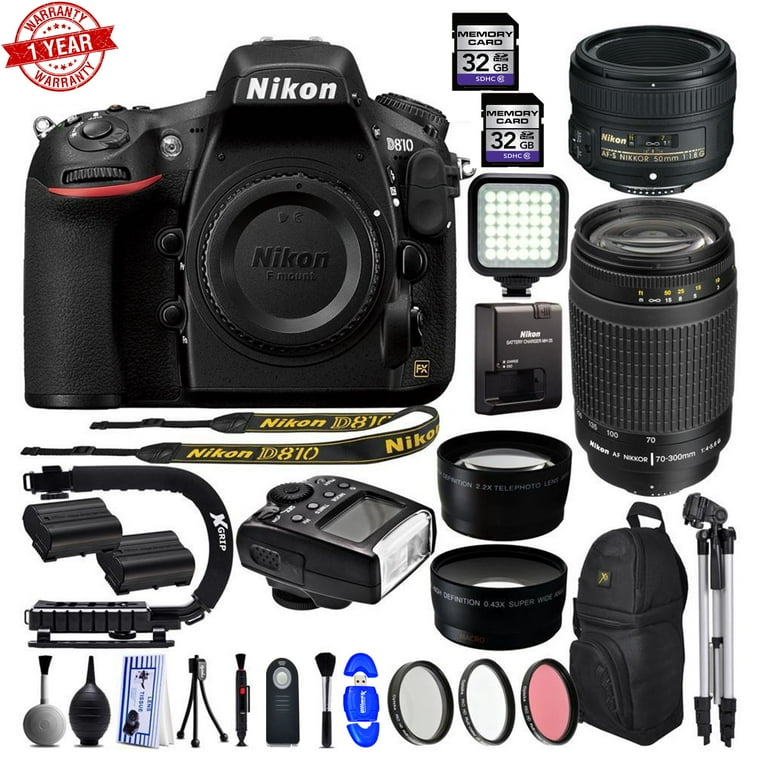 Nikon D810 36.3MP 1080P DSLR Camera w/ 50mm 1.8G Lens & 70-300mm