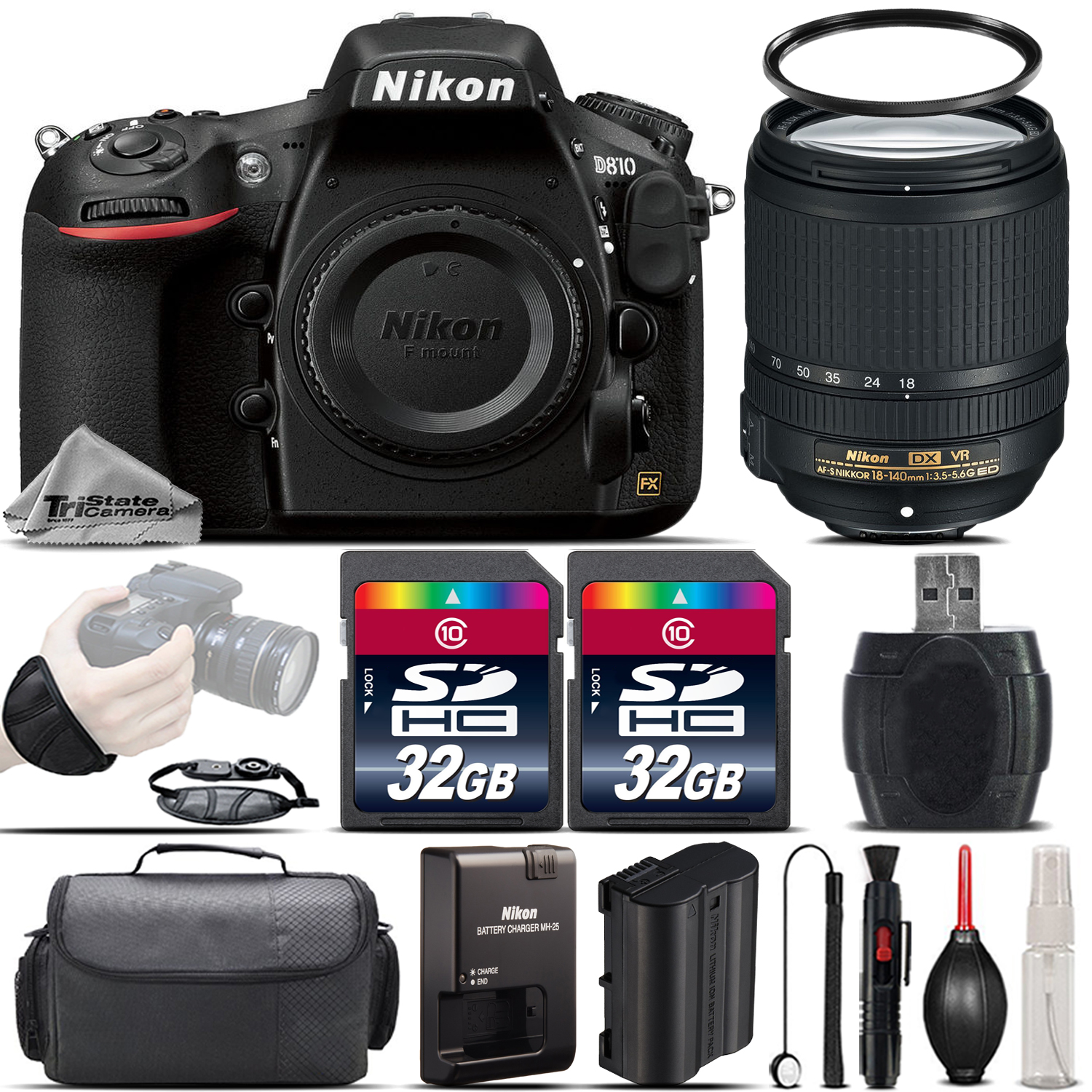 Nikon D810 DSLR 36.3MP FX Camera + Nikon 18-140mm VR Lens + Wrist Grip- 64GB Kit - image 1 of 11