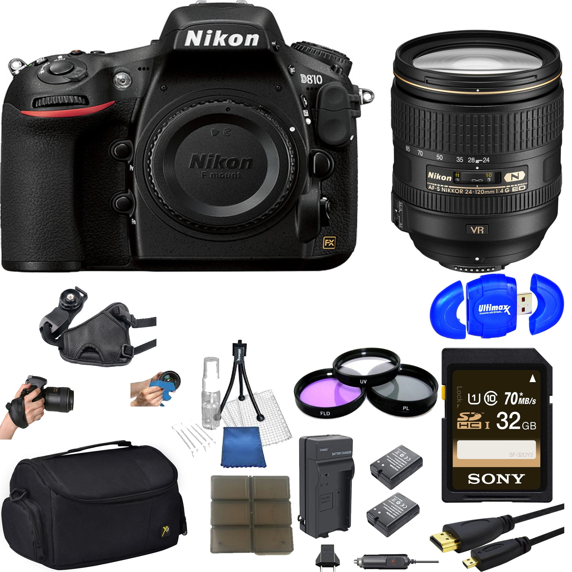 Nikon D810 DSLR Camera w/ 24:120mm VR Lens Sony 32GB Memory