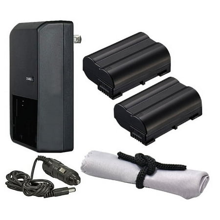 Nikon D810 High Capacity 'Intelligent' Batteries (2 Units) + AC/DC Travel Charger + Nwv Direct Microfiber Cleaning Cloth.