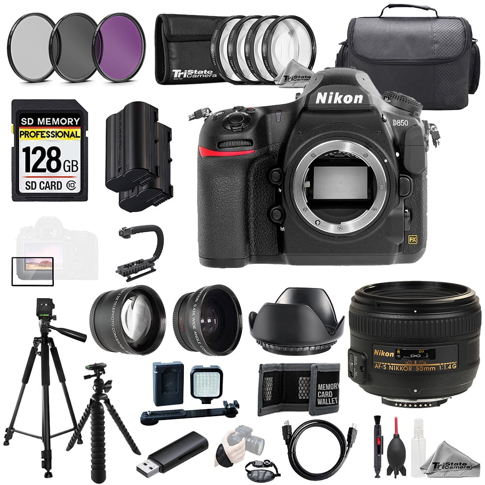 Nikon D850 + AF-S NIKKOR 50mm f/1.4G Lens+128GB+Ext Bat+9 PC Filtr