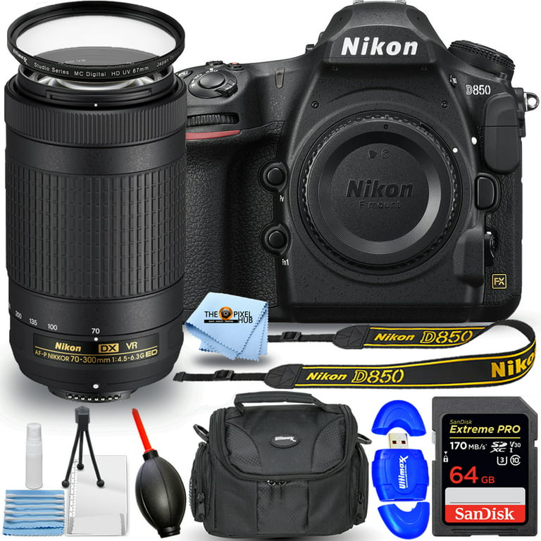 Nikon D850 DSLR Camera + AF-P 70-300mm ED VR Lens - Essential 32GB Bundle 