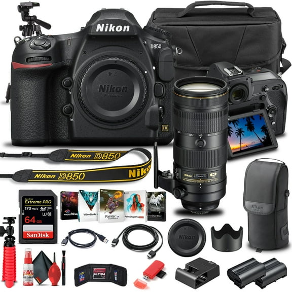Nikon D850 DSLR Camera Body Only 1585 W/ Nikon 70-200mm VR Lens - Basic Bundle