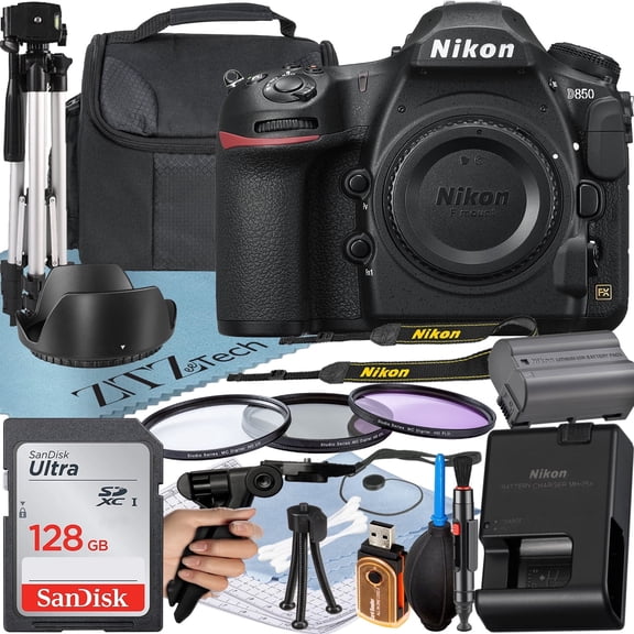 Nikon D850 DSLR Camera (Body Only) with 45.7MP FX-Format BSI CMOS Sensor + 128GB Memory Card + Case + UV Filter + ZeeTech Accessory Bundle (International Version)