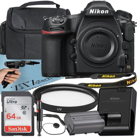 Nikon D850 DSLR Camera (Body Only) with 45.7MP FX-Format BSI CMOS Sensor + 64GB Memory Card + ZeeTech Accessory Bundle (International Version)