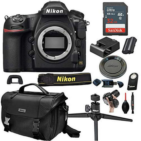 Nikon D850 DSLR Camera with Body (No Lens) + 32GB Card, Tripod,Case and More (13pc Bundle)