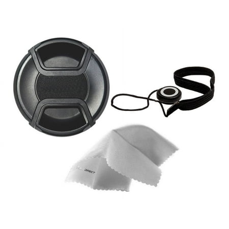 Nikon D90 Lens Cap Center Pinch (67mm) + Lens Cap Holder + Nwv Direct Microfiber Cleaning Cloth.