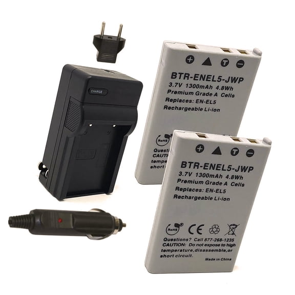 Nikon EN-EL5 Replacement Battery 1300mAh (2-Pack) with Single Charger