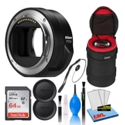 Nikon FTZ II Lens Mount Adapter for Z-Series Lenses 4264 Bundle with 64GB Ultra SDHC Memory Card + Padded Lens Case + Lens Cap Keeper + Deluxe Lens Cleaning Kit
