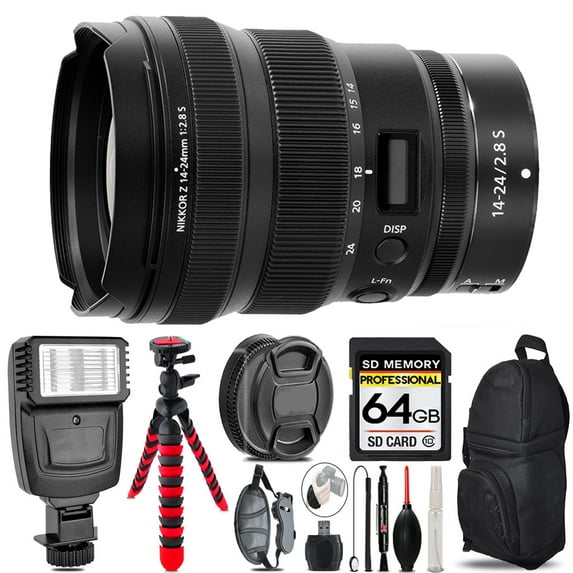 Nikon NIKKOR Z 14-24mm f/2.8 S Lens+ Flash + Tripod & More - 64GB Accessory Kit (International Version)