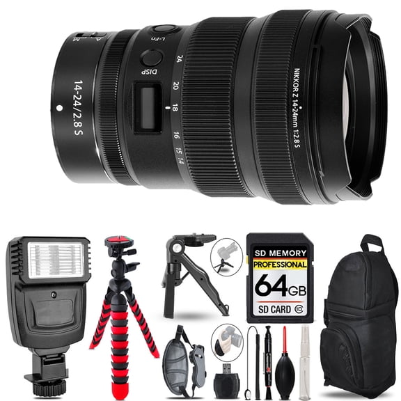 Nikon NIKKOR Z 14-24mm f/2.8 S Lens+ Slave Flash + Tripod - 64GB Accessory Bundle (International Version)