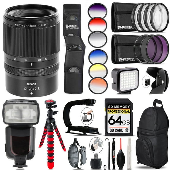 Nikon NIKKOR Z 17-28mm f/2.8 Lens+ Pro Flash + LED Light - 64GB Accessory Bundle (International Version)