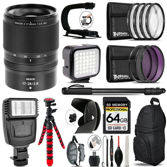 Nikon NIKKOR Z 17-28mm f/2.8 Lens- Video Kit + Flash - 64GB Accessory Bundle