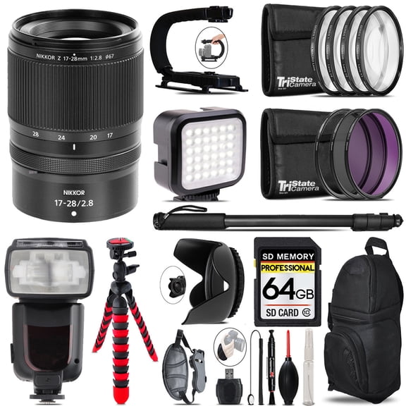 Nikon NIKKOR Z 17-28mm f/2.8 Lens- Video Kit + Pro Flash - 64GB Accessory Bundle (International Version)