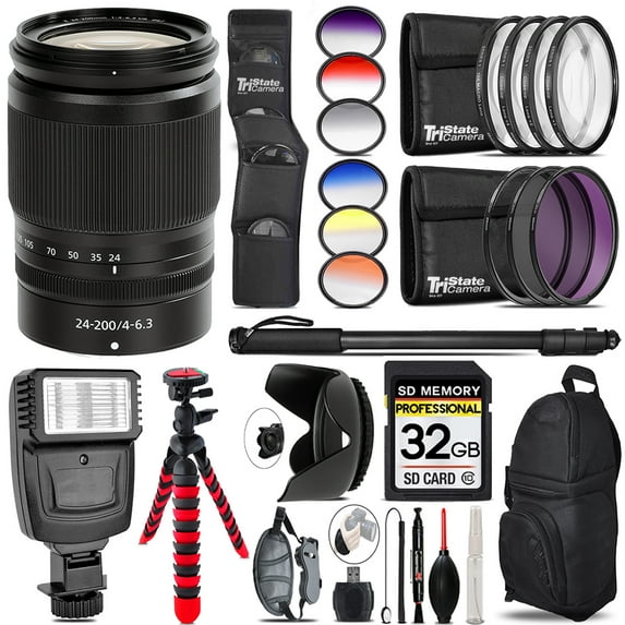 Nikon NIKKOR Z 24-200mm f/4-6.3 VR Lens + Flash + Color Filter Set - 32GB Accessory Kit (International Version)