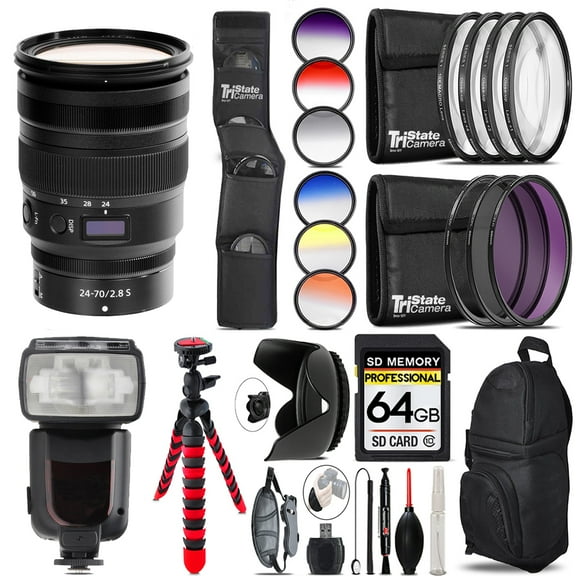 Nikon NIKKOR Z 24-70mm f/2.8 S Lens+ Canon Speedlight - 64GB Accessory Kit (International Version)