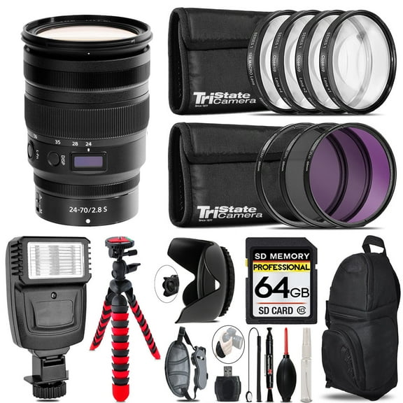 Nikon NIKKOR Z 24-70mm f/2.8 S Lens+ Flash + Tripod & More - 64GB Accessory Kit (International Version)