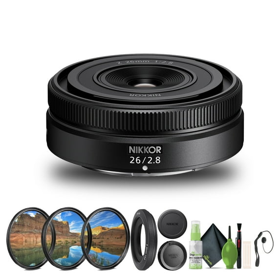Nikon NIKKOR Z 26mm f/2.8 Wide Angle Prime Lens Slim Compact Bundle Cleaning Kit Filter Kit (International Model)