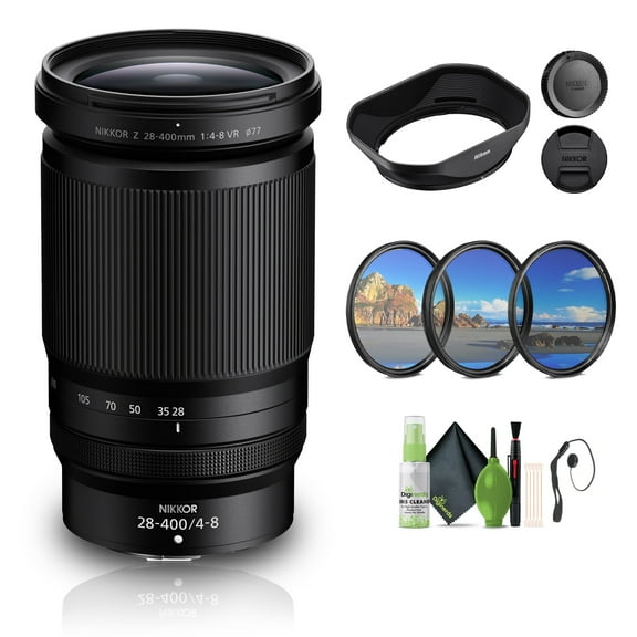 Nikon NIKKOR Z 28-400mm F/4-8 VR Mirrorless Lens + Cleaning Kit + 3 Piece Filter Kit + Lens Cap