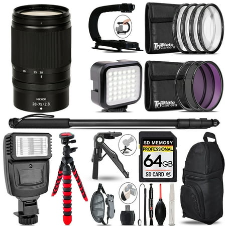 Nikon NIKKOR Z 28-75mm f/2.8 Lens - Video Kit + Slave Flash + Monopad - 64GB Accessory Bundle (International Version)