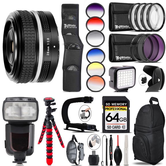 Nikon NIKKOR Z 28mm f/2.8 (SE) Lens + Pro Flash + LED Light - 64GB Accessory Bundle (International Version)