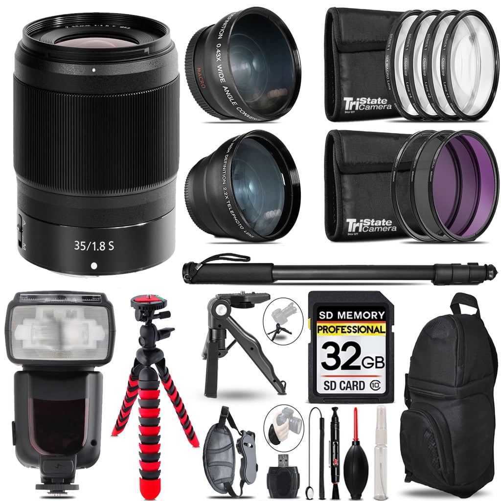 Nikon NIKKOR Z 35mm f/1.8 S Lens - 3 Lens Kit + Monopod - 32GB