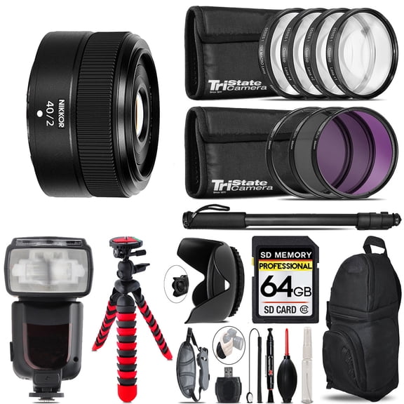 Nikon NIKKOR Z 40mm f/2 Lens + Professional Flash & More - 64GB Accessory Kit (International Version)