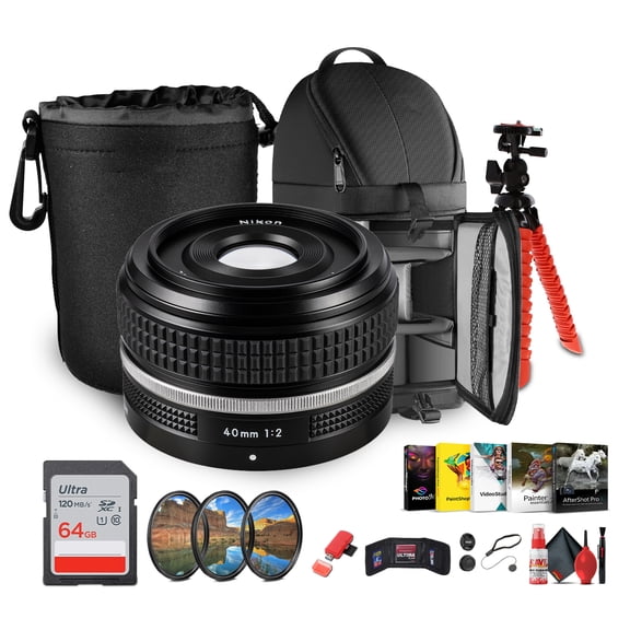 Nikon NIKKOR Z 40mm f/2 SE Premium Close-Focus Lens – Compact, Scene Expressive (20121) + Sling Backpack + Photo Software + 64GB Memory Card + Tripod + Cleaning Kit + Lens Pouch + More