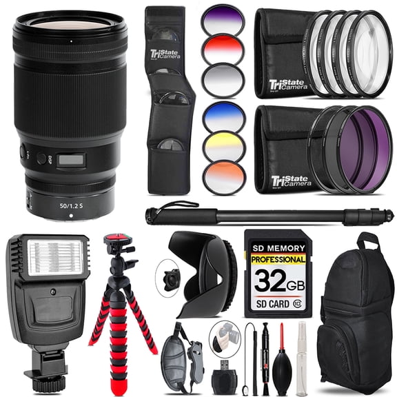 Nikon NIKKOR Z 50mm f/1.2 S Lens+ Flash + Color Filter Set - 32GB Accessory Kit