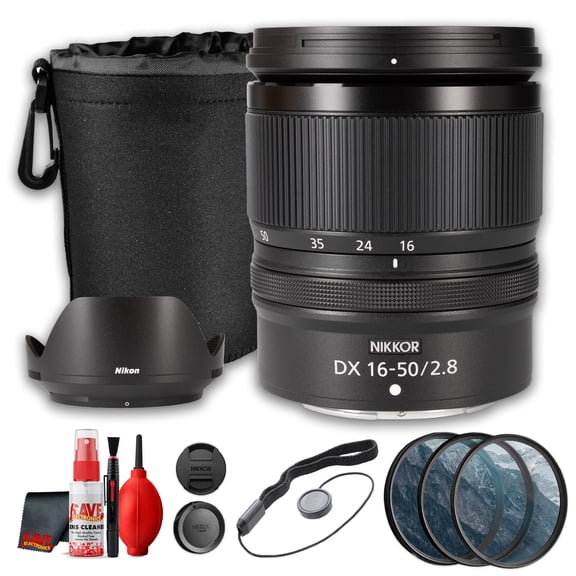 Nikon NIKKOR Z DX 16-50mm f/2.8 VR Lens | Z APS-C Mirrorless, 24-75mm Equiv, Constant f/2.8, 4.5-Stop VR Bundle with 67mm Filter Kit, Lens Cap Keeper, Lens Pouch (International Model)