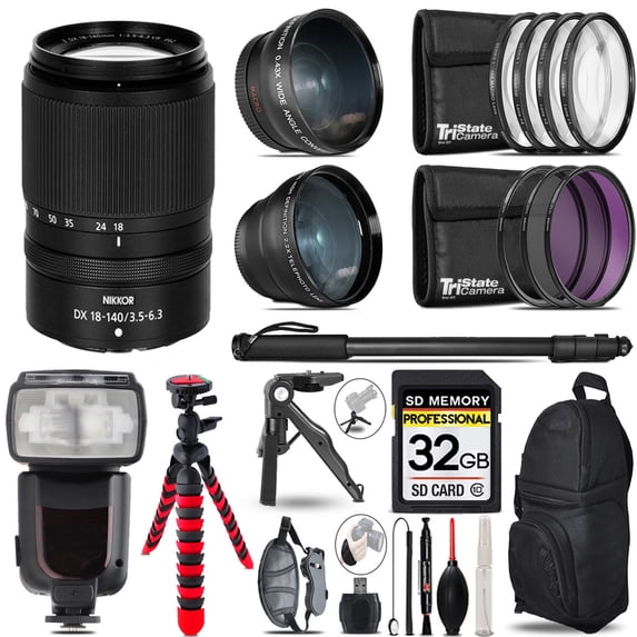 Nikon NIKKOR Z DX 18-140mm f/3.5-6.3 VR Lens - 3 Lens Kit + Monopod - 32GB Accessory Bundle (International Version)