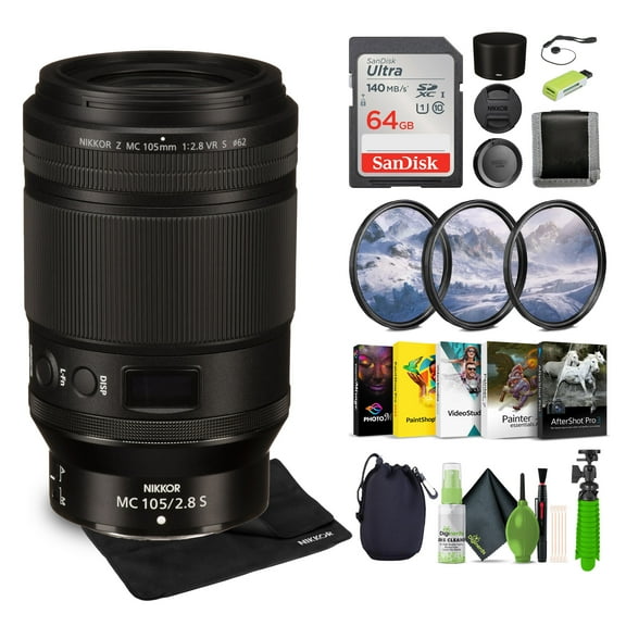 Nikon NIKKOR Z MC 105mm F/2.8 VR S Professional Macro Lens (Nikon Z) + Protective Lens Pouch + Cleaning Kit + Memory Card Wallet + Ultra 64GB Memory Card + Photo Editing Software + Lens Cap + More