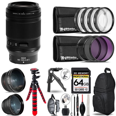Nikon NIKKOR Z MC 105mm f/2.8 VR S Macro Lens - 3 Lens Kit + Tripod + Backpack - 64GB Accessory Bundle