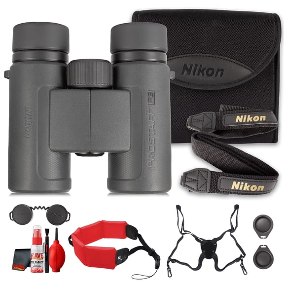 Nikon PROSTAFF P3 10x30 Binoculars, Waterproof Fogproof Compact Roof Prism Binoculars, Lightweight Travel Hunting Birdwatching Binocular Bundle With ProStaff Suspender Harness Binocular Strap