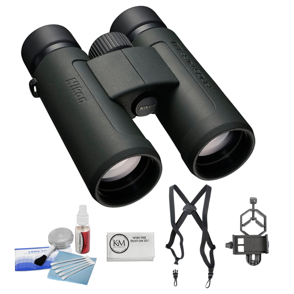 Nikon PROSTAFF P3 10x42 Binoculars Bundled with Harness + 5-Piece Cleaning Kit + Smartphone to Binocular adapter + Microfiber Cleaning Cloth (5 Items)