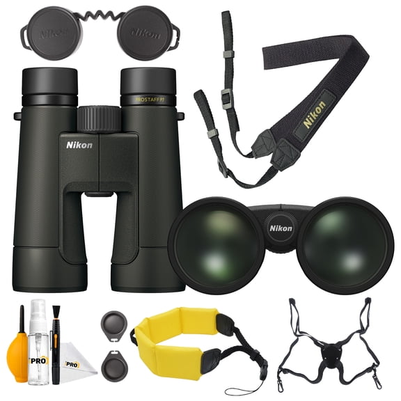 Nikon PROSTAFF P7 12x50 Binoculars High Magnification Waterproof Outdoor Binoculars Bundle With Harness + Cleaning kit + Floating Strap