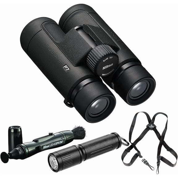Nikon PROSTAFF P7 8x42 Waterproof Binoculars for Adults with Harness, Lens Pen and Flashlight Bundle