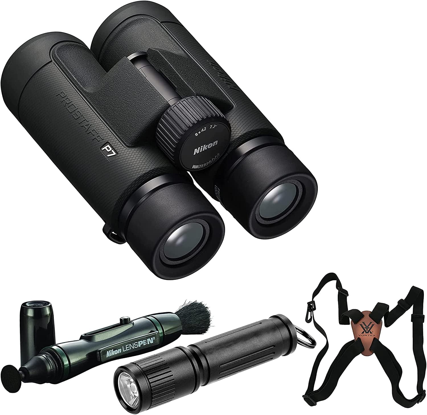 Nikon PROSTAFF P7 8x42 Binoculars With Lens Pen, Vortex Harness, & Flashlight Kit